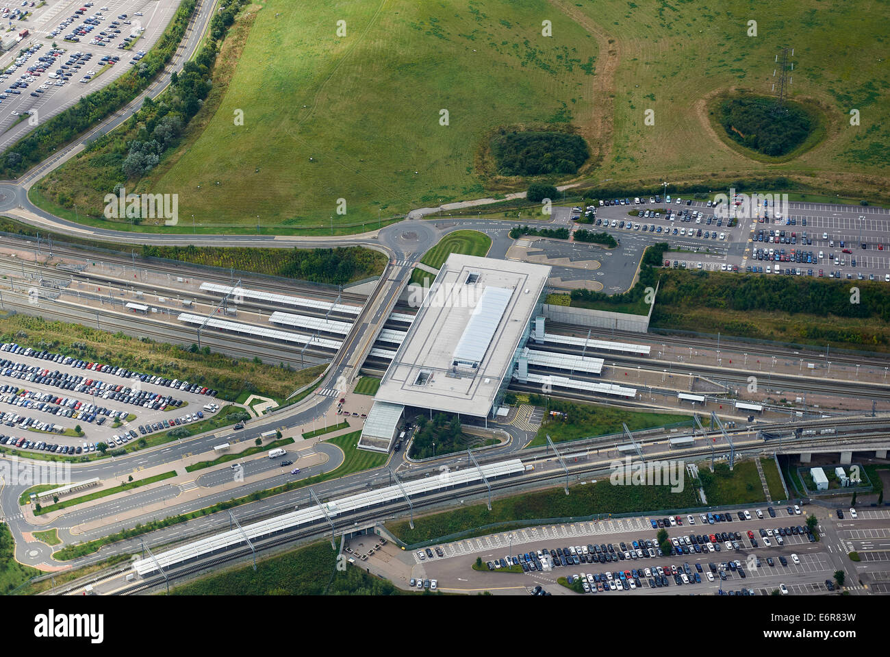 Ebbsfleet stazione ferroviaria, sull'HS1 rotta da Londra a Ashford e Europa, Kent, Sud Est Inghilterra Foto Stock