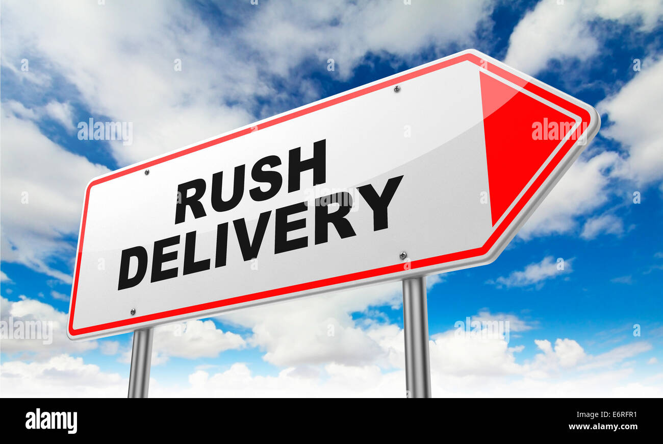 Rush consegna su Red Road Sign. Foto Stock