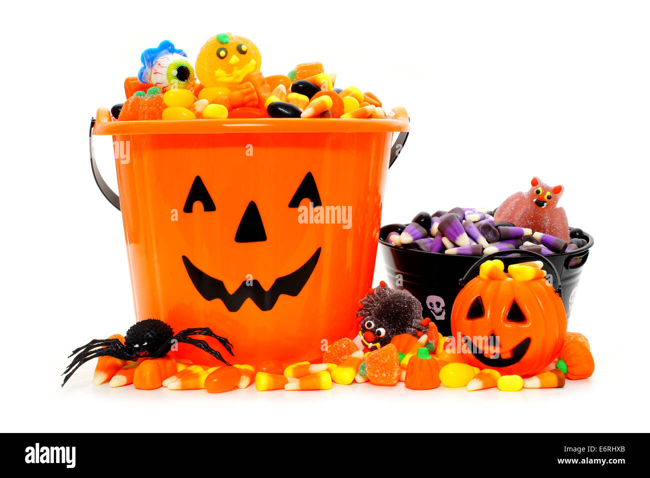 Halloween Jack o Lantern candy ciotole con caramella assortiti Foto Stock