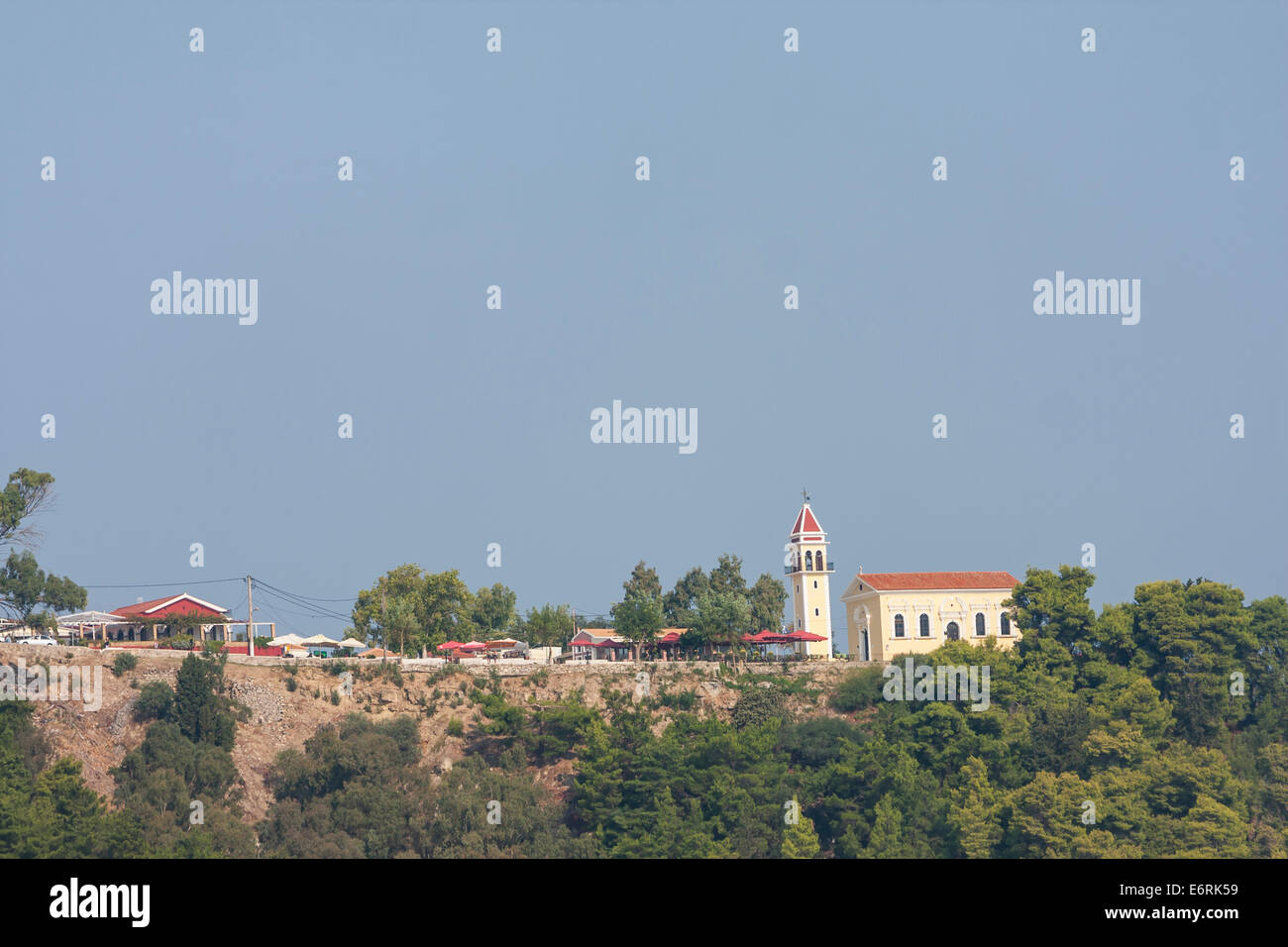 La Panagia Chrysopigi chiesa sulla collina sopra la città di Zacinto, Grecia. Foto Stock