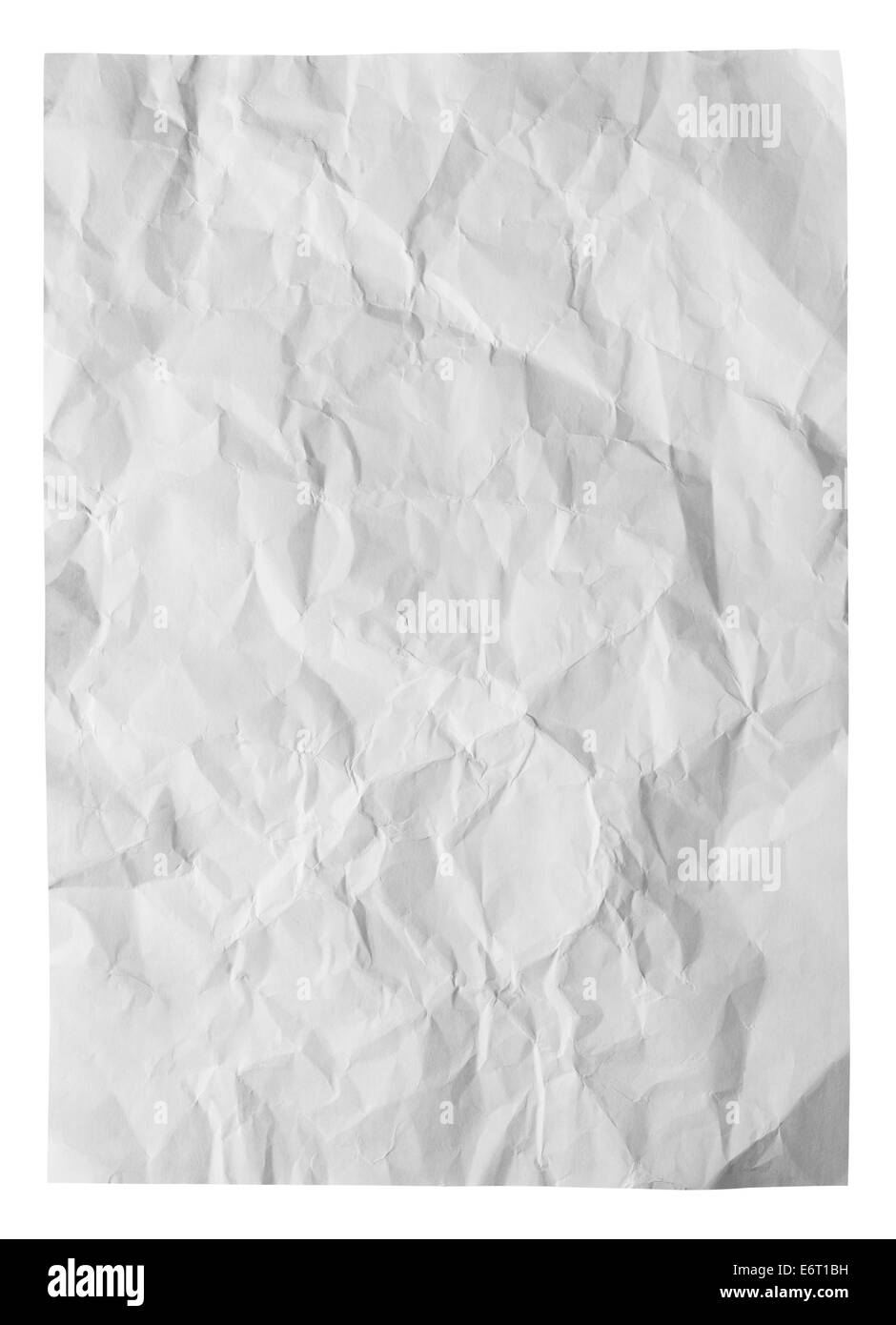 White carta increspata texture di sfondo su uno sfondo bianco. Tracciato di ritaglio Foto Stock