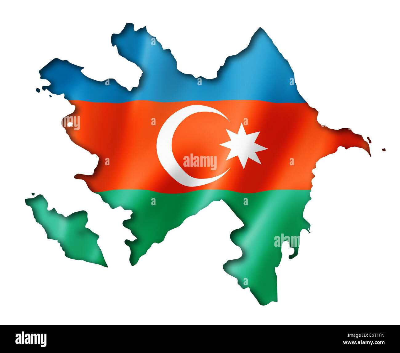 Azerbaigian bandiera mappa tridimensionale, rendering isolato su bianco Foto Stock