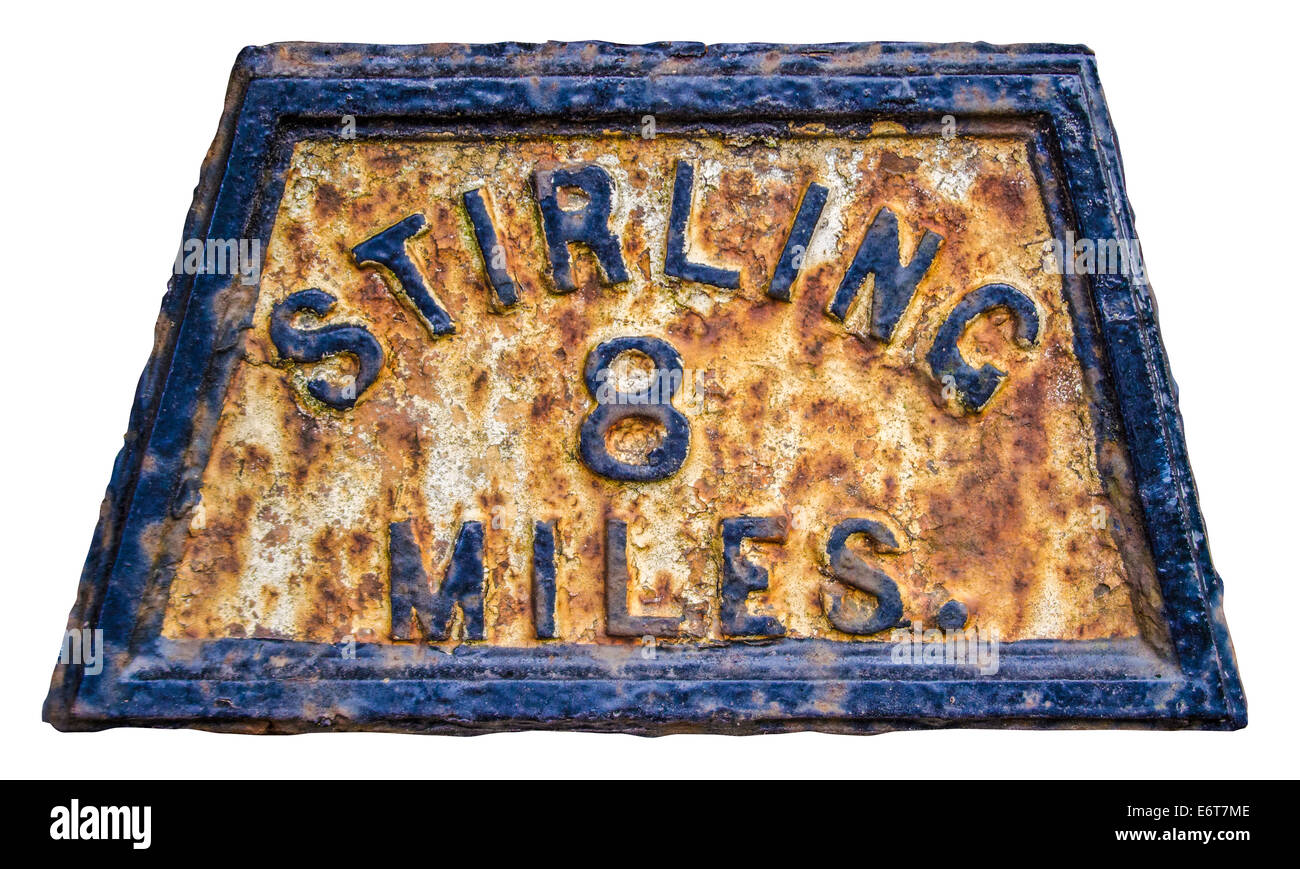 Mile marker per Stirling in Scozia Foto Stock