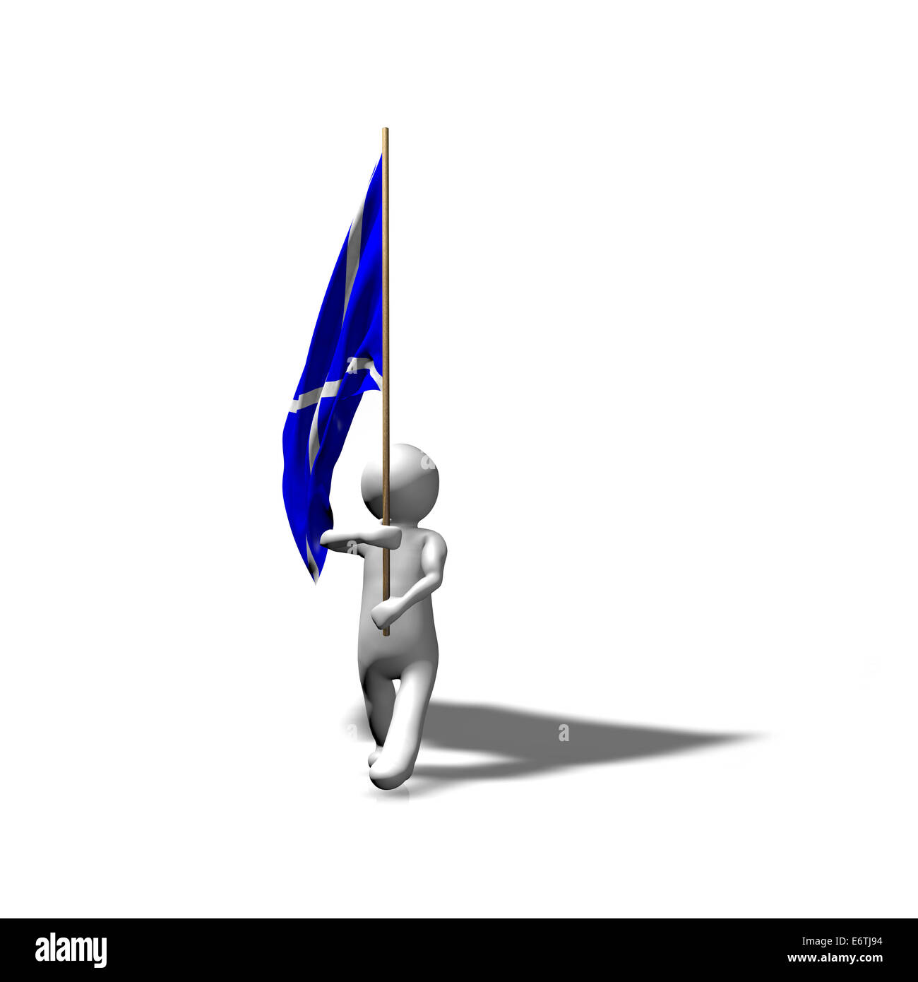 3D uomo marciando con bandiera della Scozia. Foto Stock