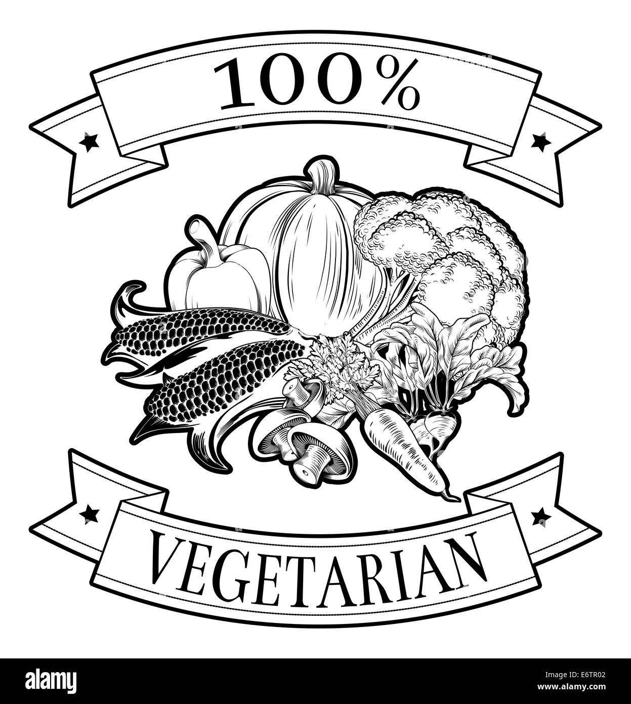 100 percento del cibo vegetariano icona della verdura in un stile timbro Foto Stock