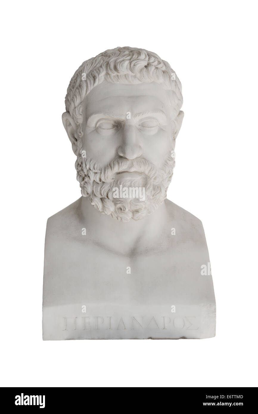 Busto isolato di Periandros ( morto 583 prima di Cristo) - replica in Achilleon palace a Corfù. Foto Stock