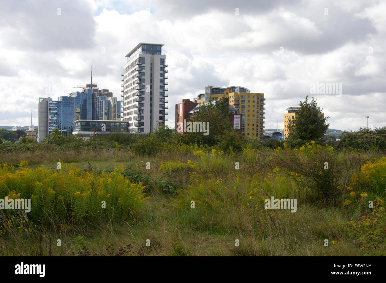 Vista di Basingstoke Hampshire, da un prato Foto Stock