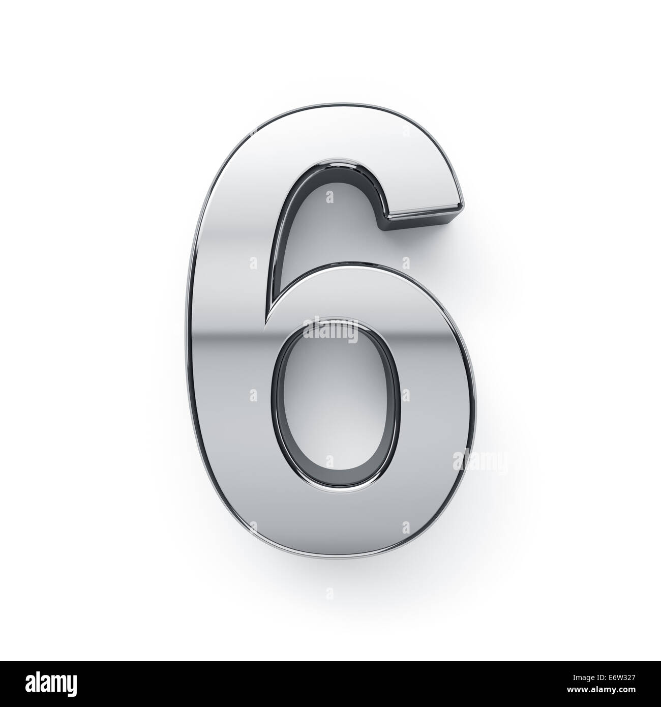 3D render di cifra metallico sei simbolo - 6. Isolato su sfondo bianco Foto Stock