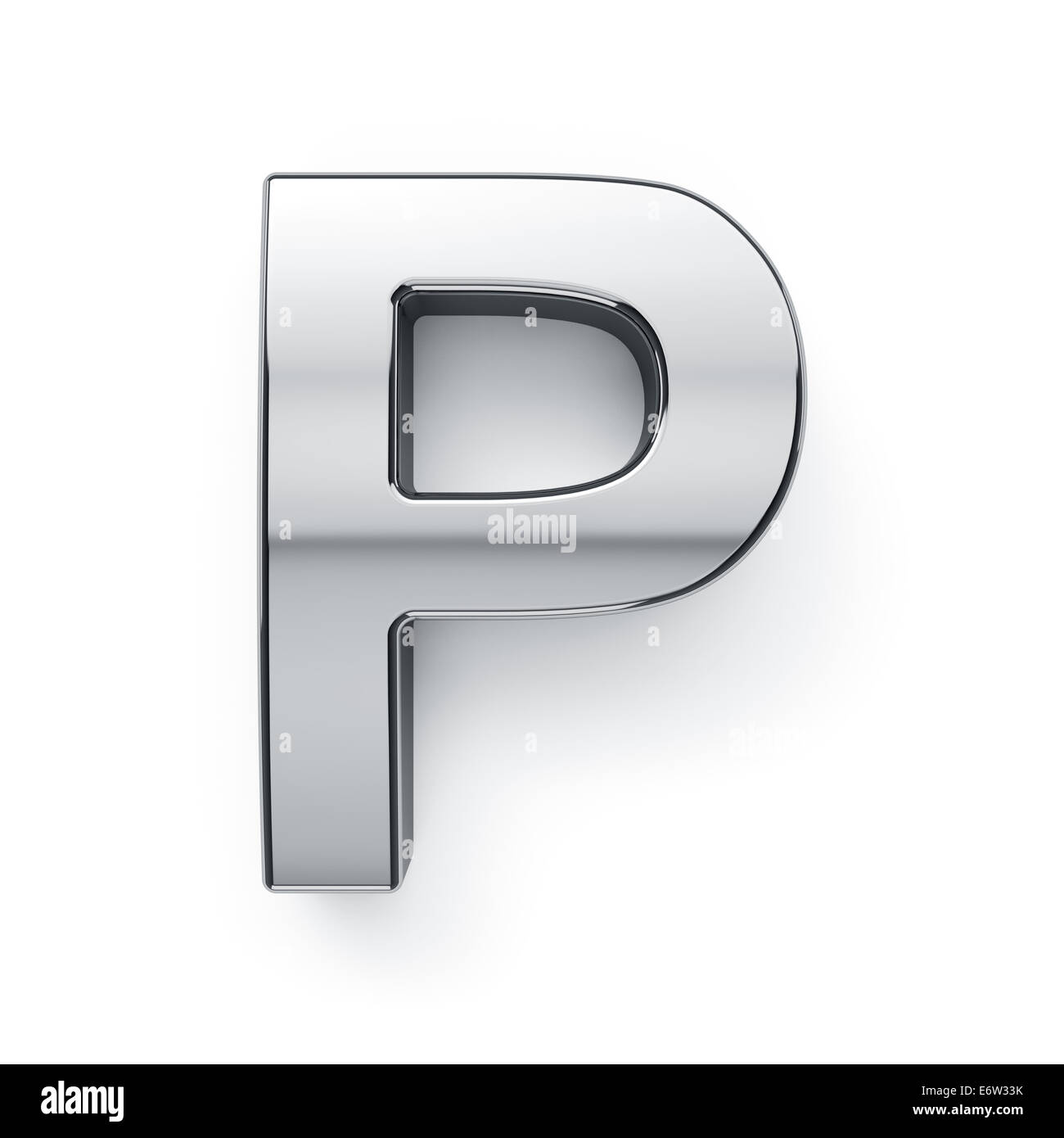 3D render di alfabeto metallico simbolo a lettera - P. isolati su sfondo bianco Foto Stock