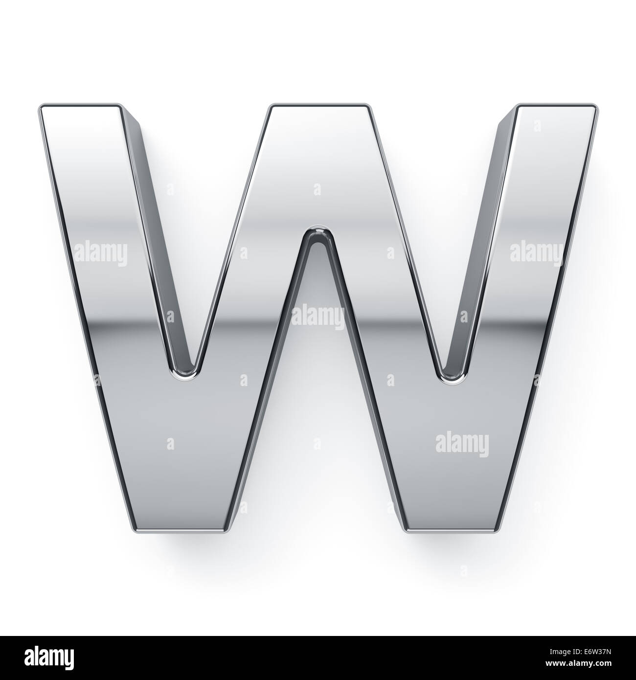 3D render di alfabeto metallico simbolo a lettera - W. isolati su sfondo bianco Foto Stock