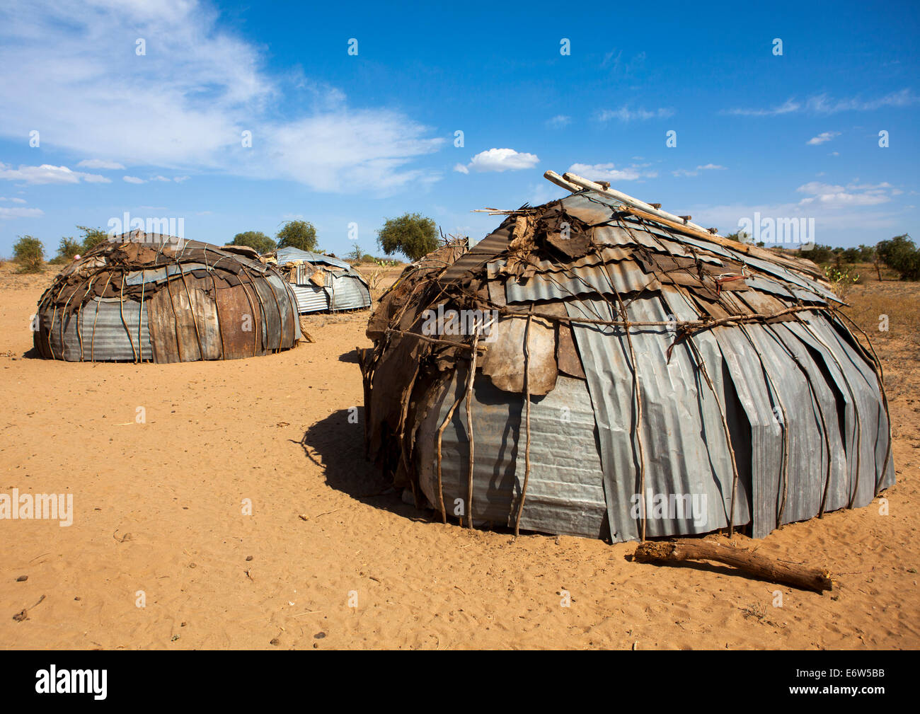 Tribù Dassanech Village, Lokoro, Valle dell'Omo, Etiopia Foto Stock