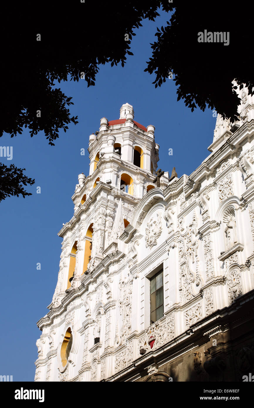 La Iglesia de la Compañia nel centro storico della città di Puebla, Messico. Foto Stock