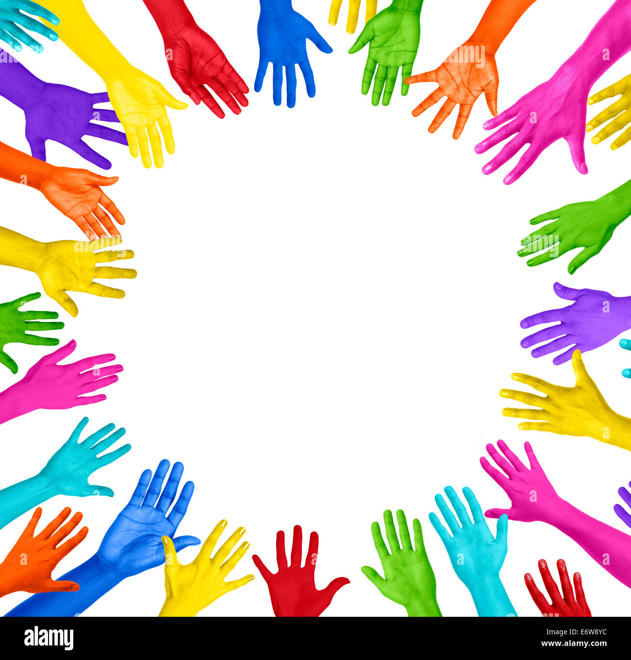 Gruppo di mani colorate cerchio di formatura Foto Stock