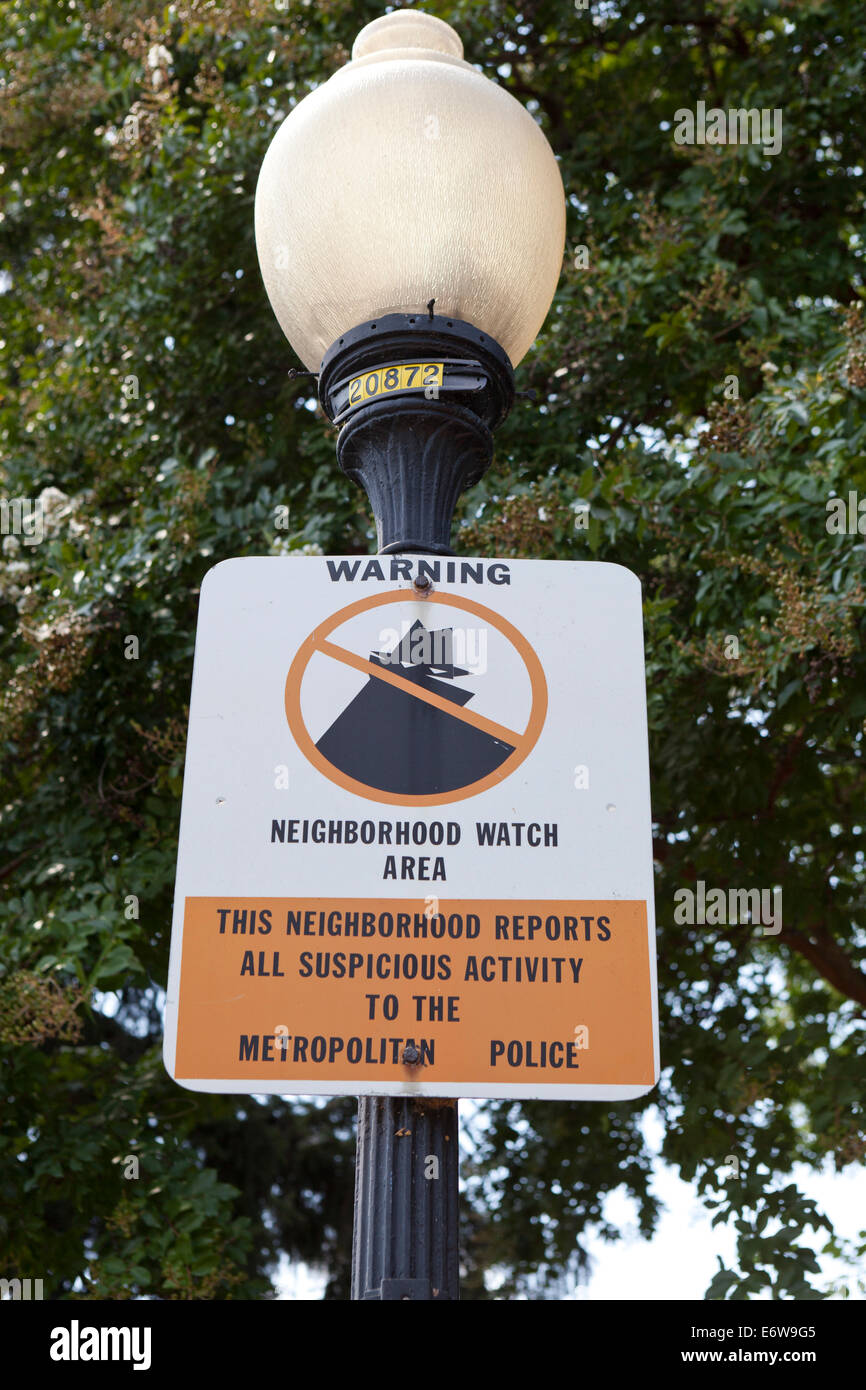 Neighborhood Watch segno sul lampione - USA Foto Stock