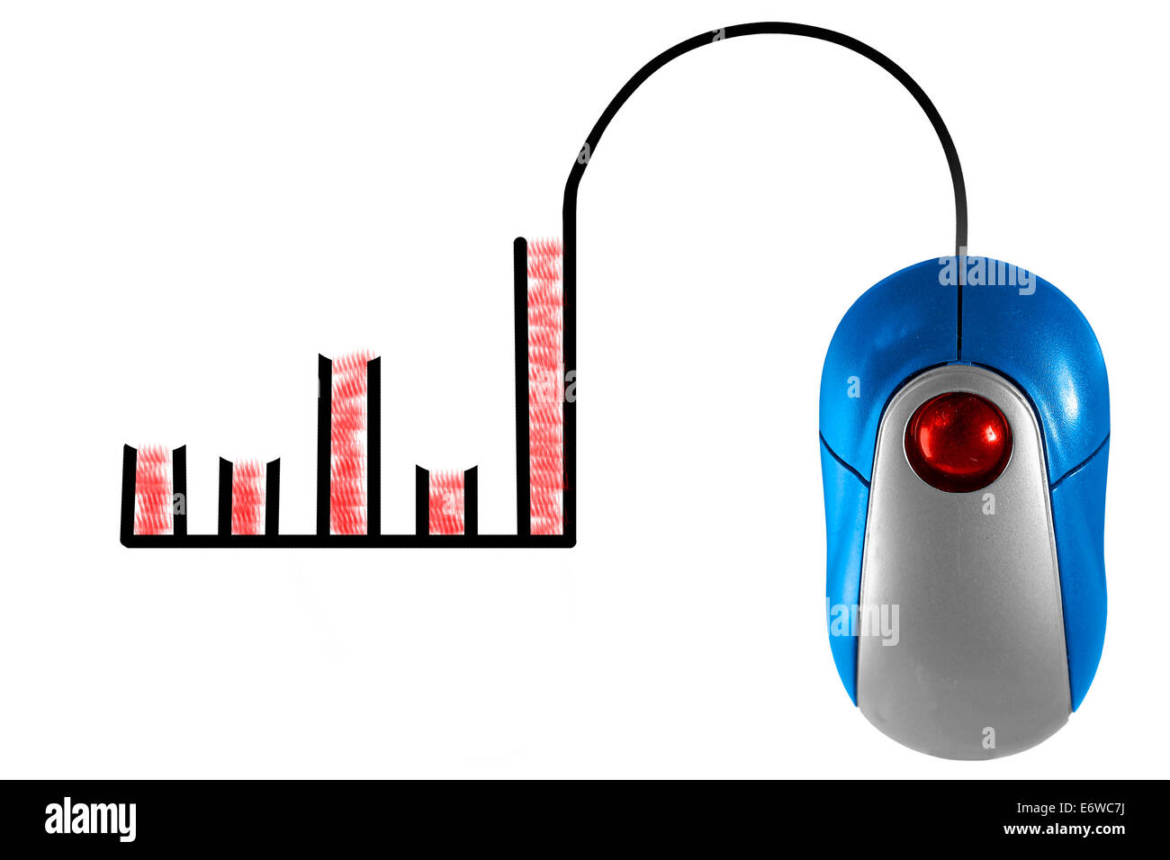 Il grafico a barre rappresentato dal computer il cavo del mouse Foto Stock