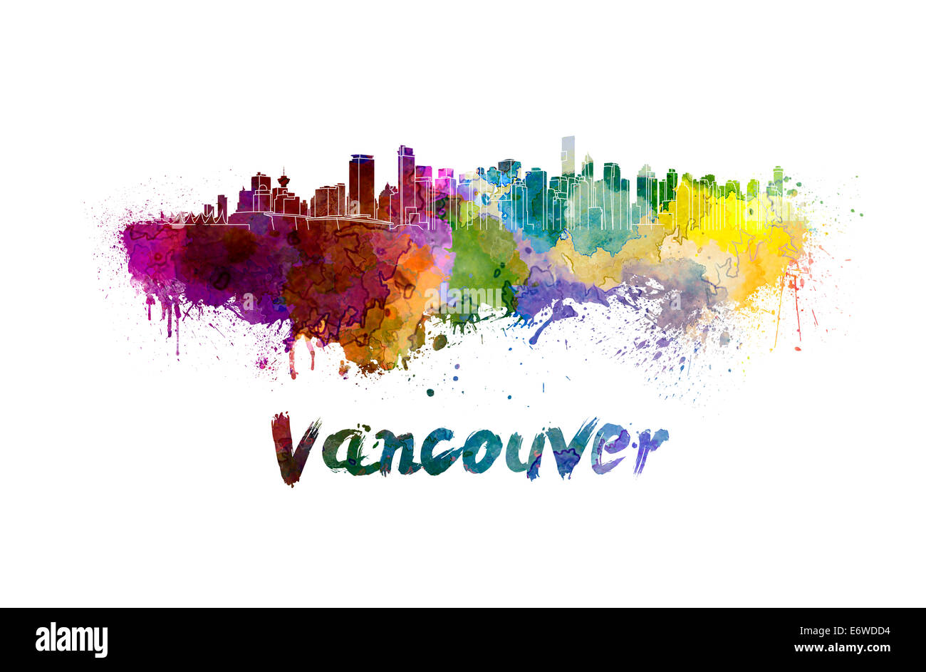 Lo skyline di Vancouver in acquerello Foto Stock