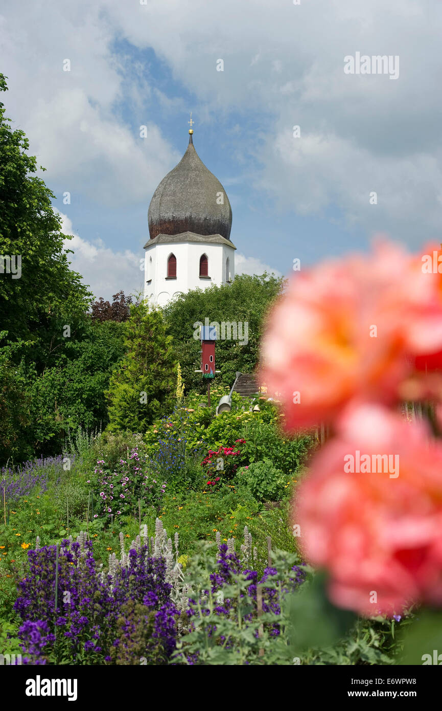 Abbazia giardino, Fraueninsel, Chiemsee, Chiemgau, Baviera, Germania Foto Stock