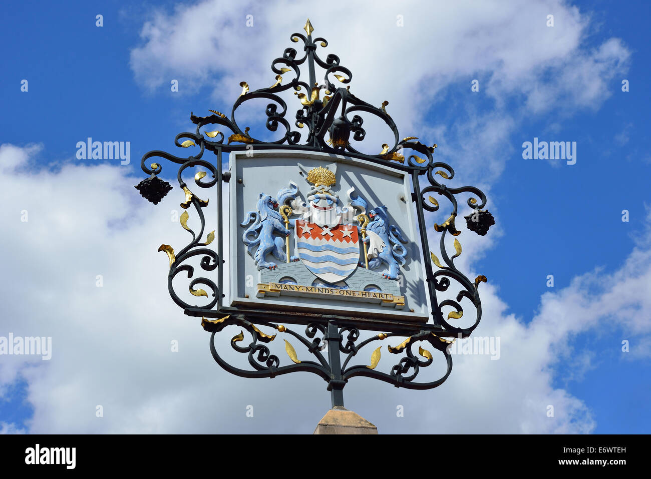 Stemma della città segno, High Street, Chelmsford Essex, Inghilterra, Regno Unito Foto Stock