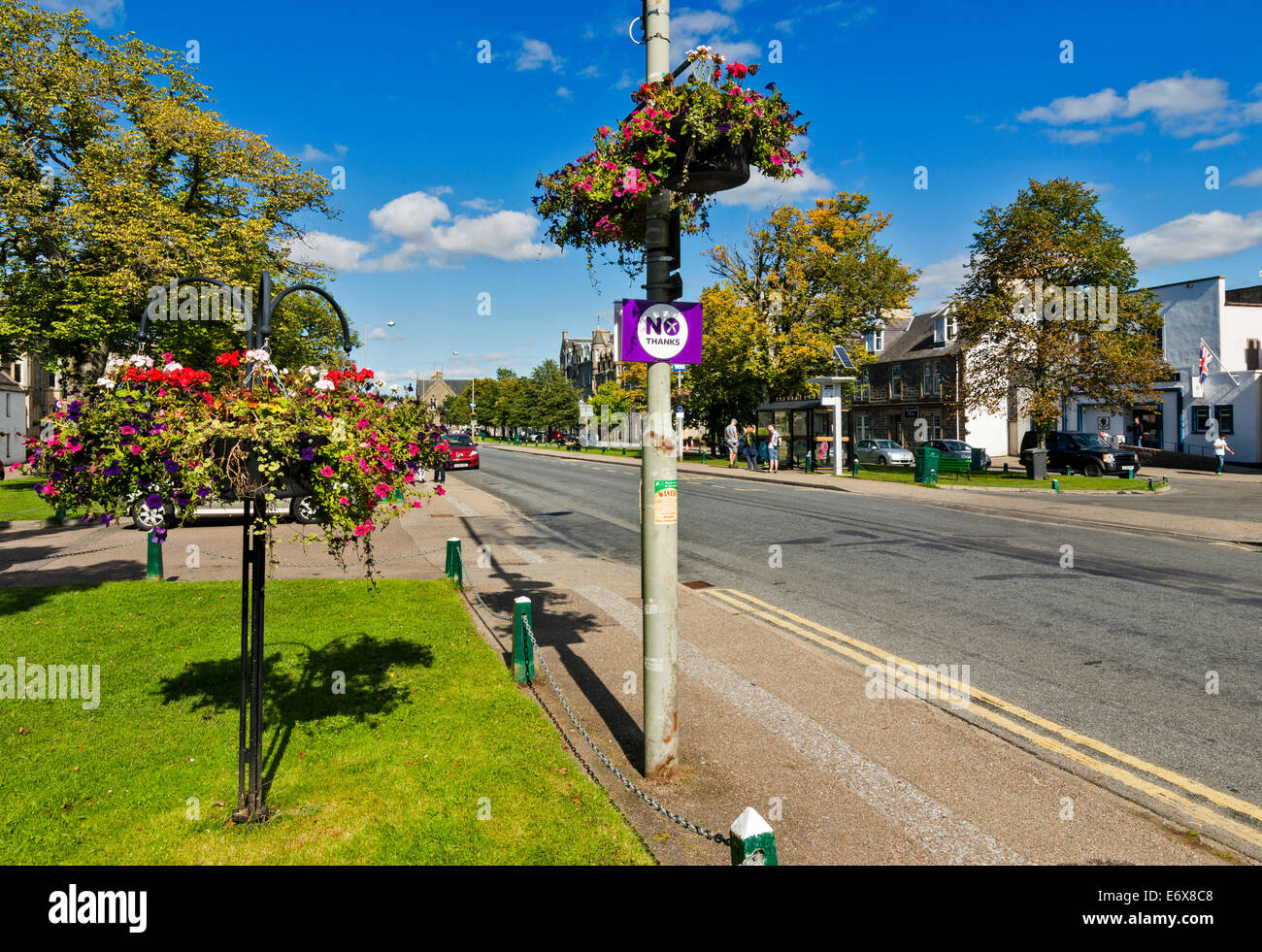 Indipendenza scozzese referendum 2014 votazione nessun segno sulla lampada posta in Grantown on Spey Foto Stock