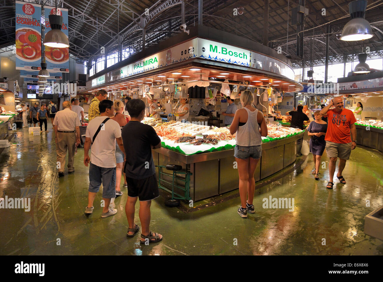 Sala Mercato, Mercat de la Boqueria, anche Mercat de Sant Josep, Barcellona, ​​Catalonia, Spagna Foto Stock