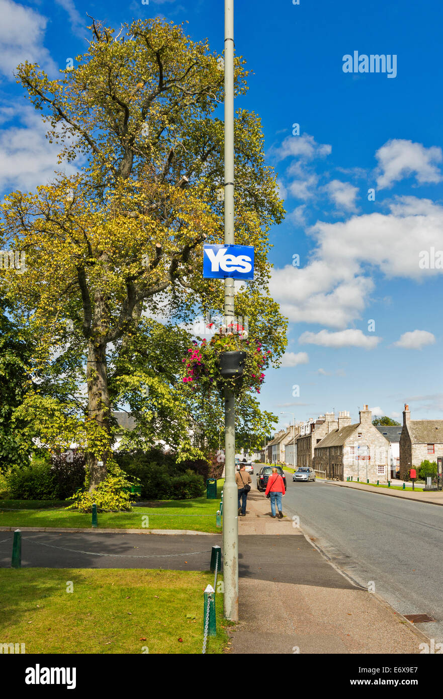 Indipendenza scozzese referendum 2014 votare sì segno sulla lampada posta in Grantown on Spey Foto Stock