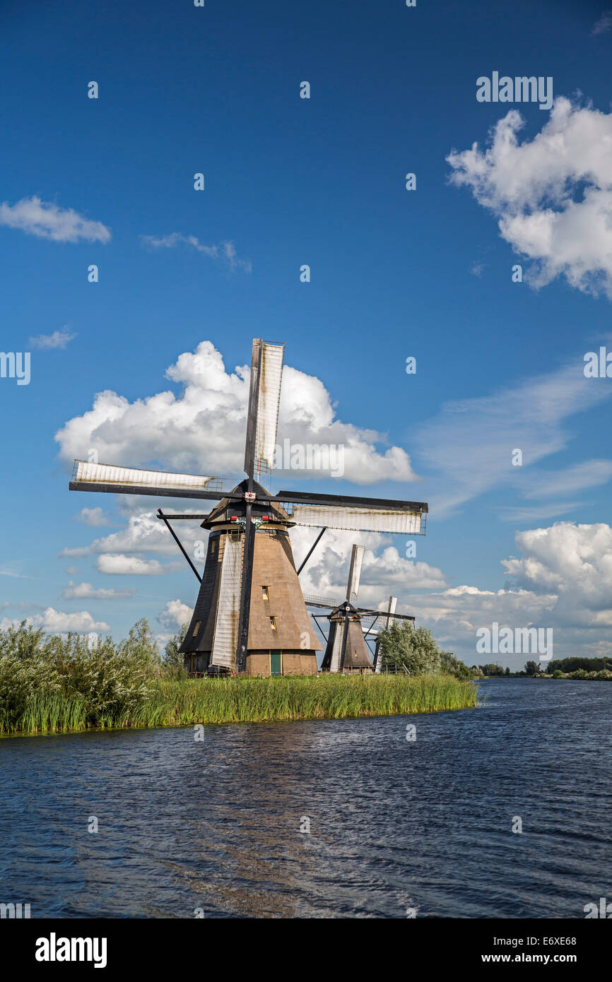 Paesi Bassi, Kinderdijk, mulini a vento Alblasserwaard polder, Patrimonio Mondiale dell Unesco Foto Stock