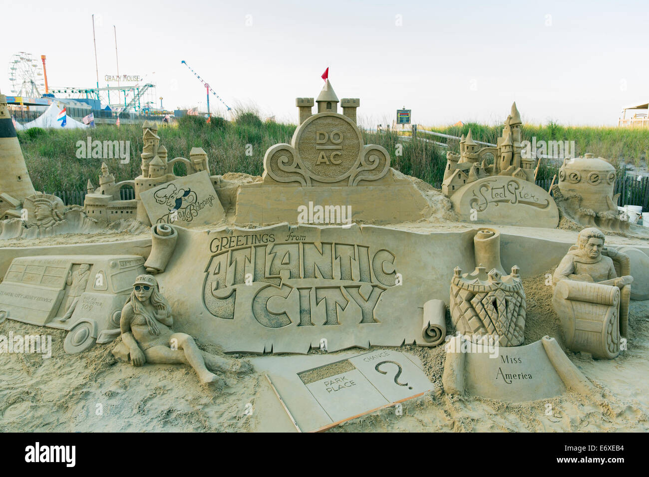 Stati Uniti d'America,New Jersey,Atlantic City, la scultura di sabbia in rappresentanza di Atlantic City Foto Stock