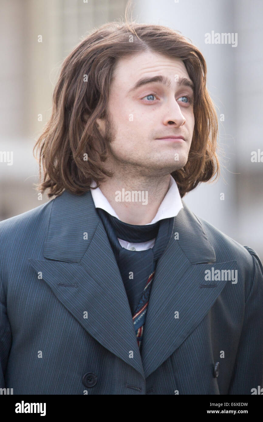 Daniel Radcliffe scene di ripresa per il film remake di "Frankenstein" con: Daniel Radcliffe dove: Londra, Regno Unito quando: 26 Feb 2014 Foto Stock