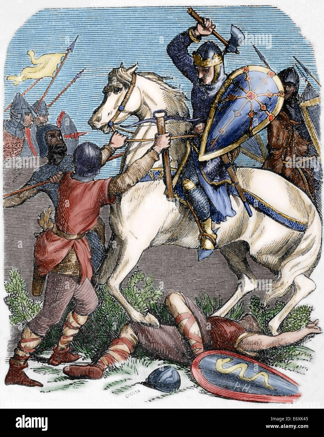 Louis VI (1081-1137). Re dei Franchi. Louis vi il grasso nella battaglia di Brenneville, 1119. Incisione. Colorati. Foto Stock