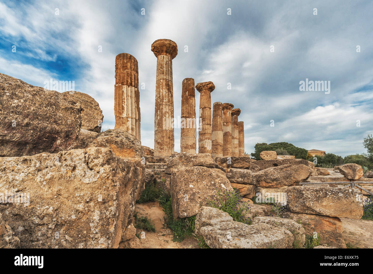 Il Tempio di Ercole fu costruito 500 BC., la Valle dei Templi, Agrigento, Sicilia, Italia, Europa Foto Stock
