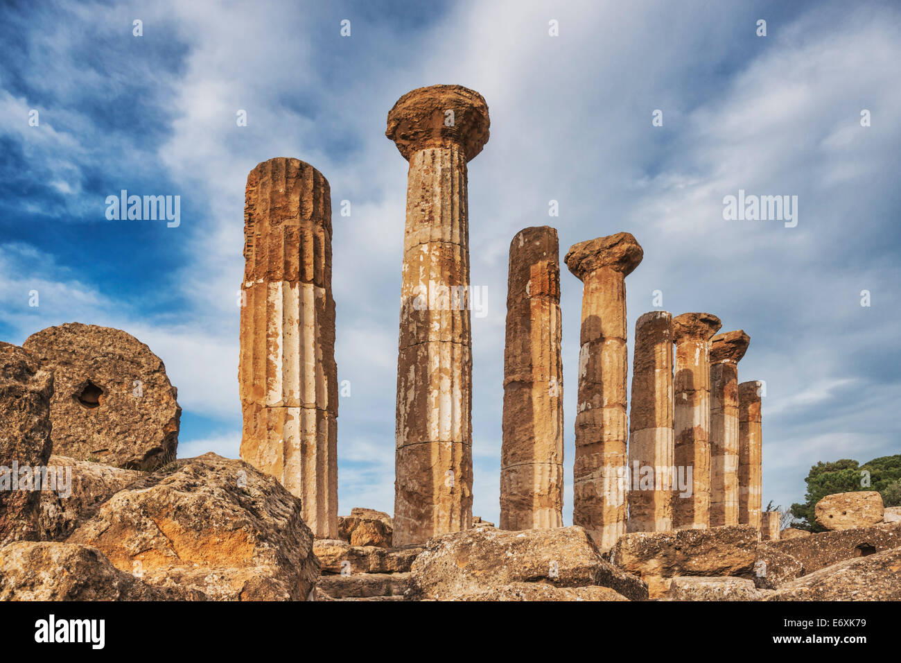Il Tempio di Ercole fu costruito 500 BC., la Valle dei Templi, Agrigento, Sicilia, Italia, Europa Foto Stock