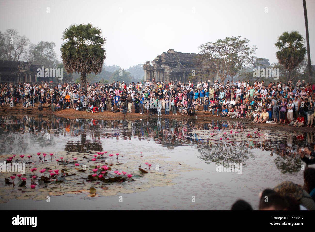 I turisti a Angkor Wat, Parco Archeologico di Angkor, Siem Reap, Cambogia Foto Stock