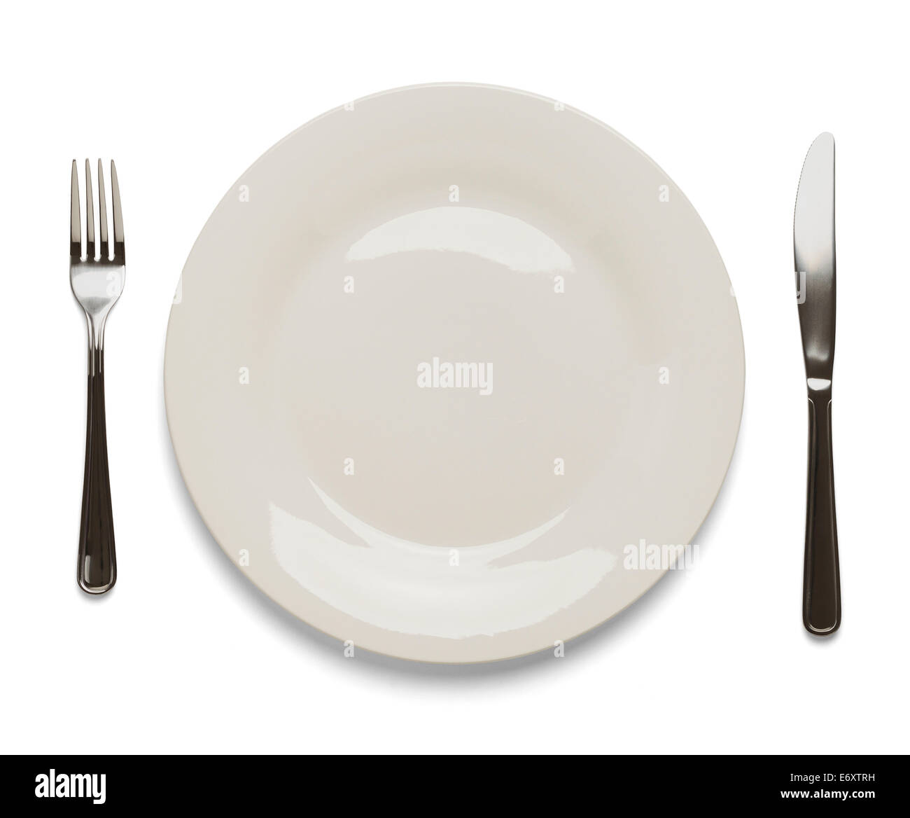 Cena con piastra di argenteria isolati su sfondo bianco. Foto Stock