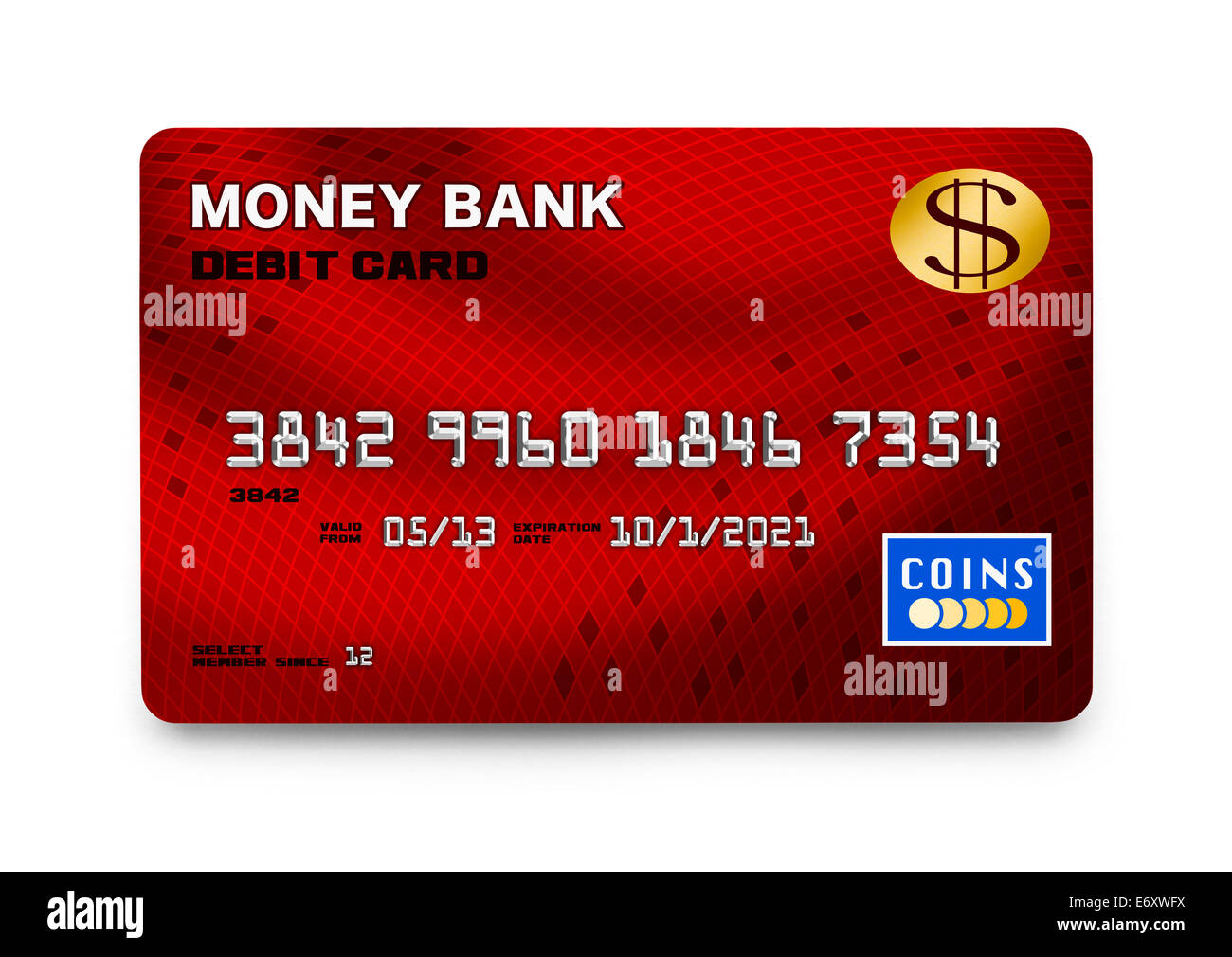 Singola Carta di Credito Vista dall'alto isolato su sfondo bianco. Foto Stock