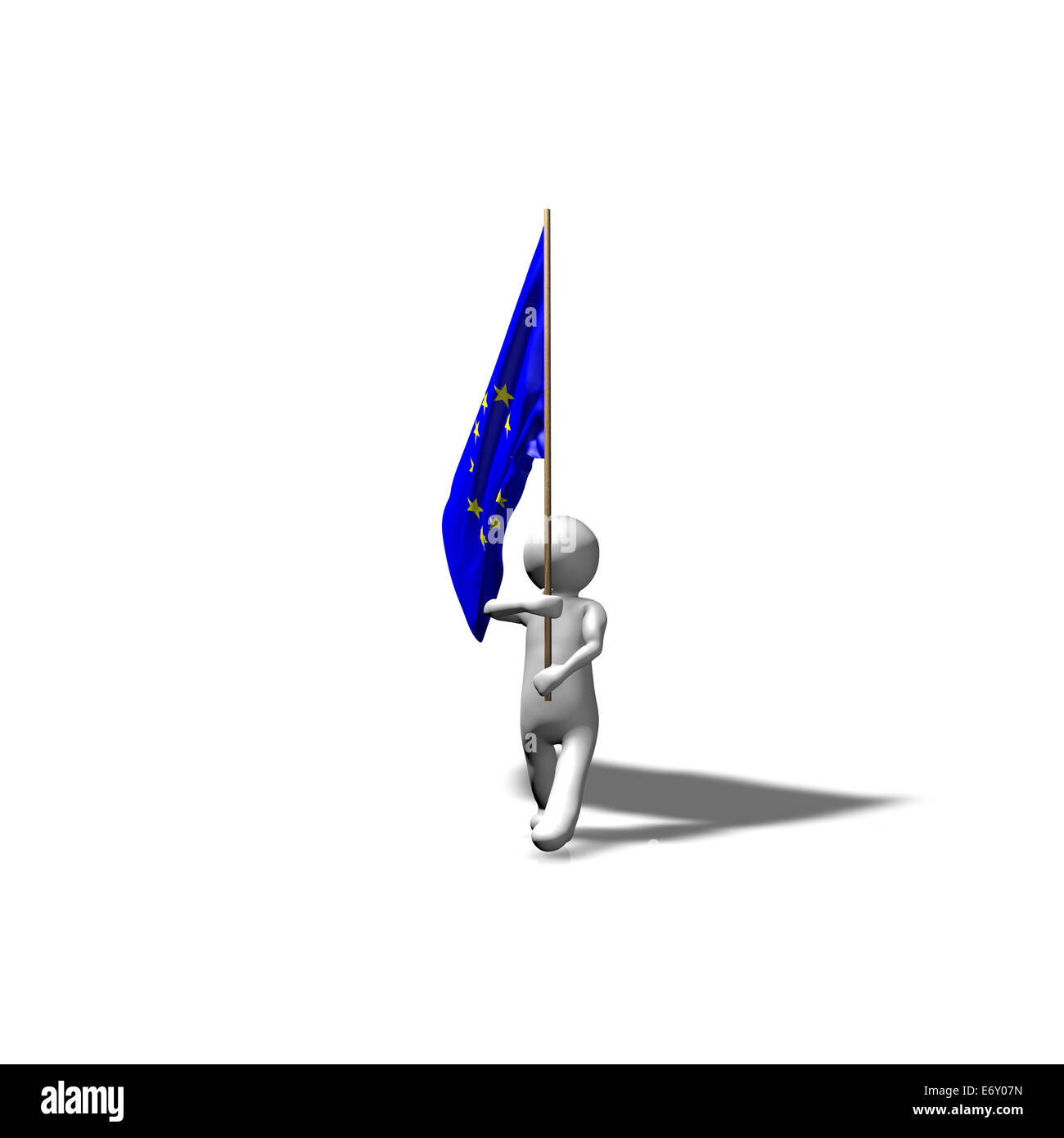 3D uomo marciando con la bandiera europea. Foto Stock