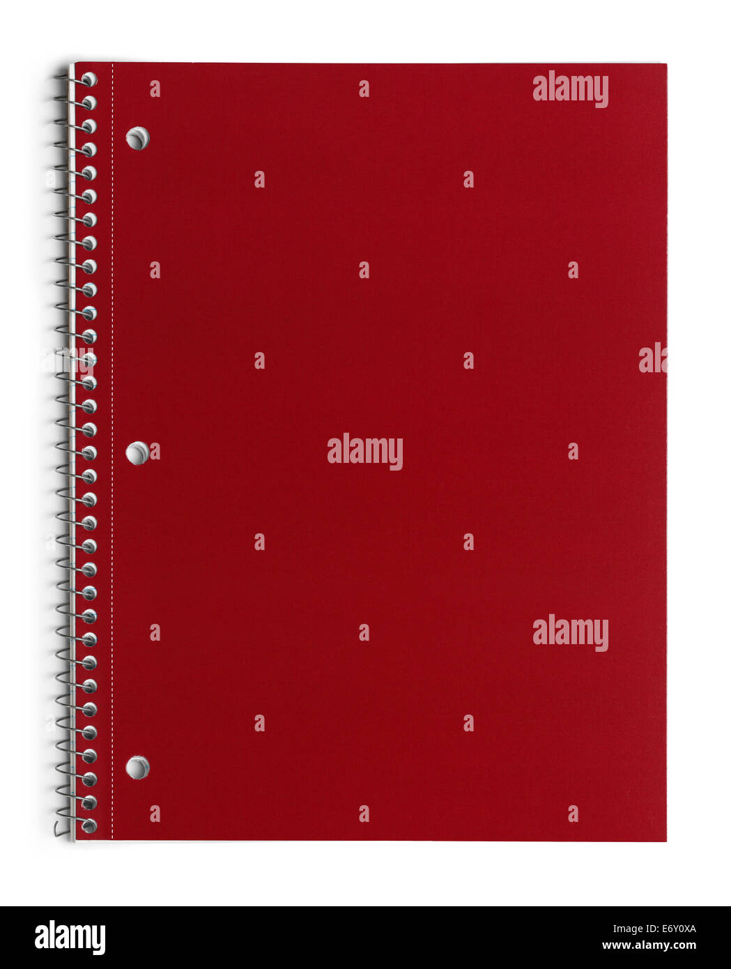 Scuola di rosso carta linea di notebook a spirale isolato su sfondo bianco. Foto Stock