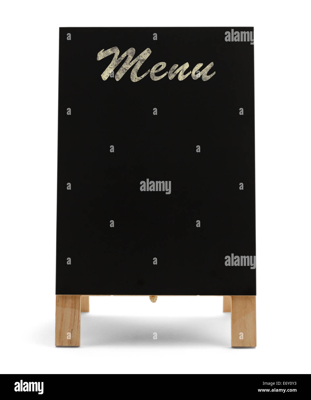 Supporto nero Up menu Chalk Board isolati su sfondo bianco. Foto Stock