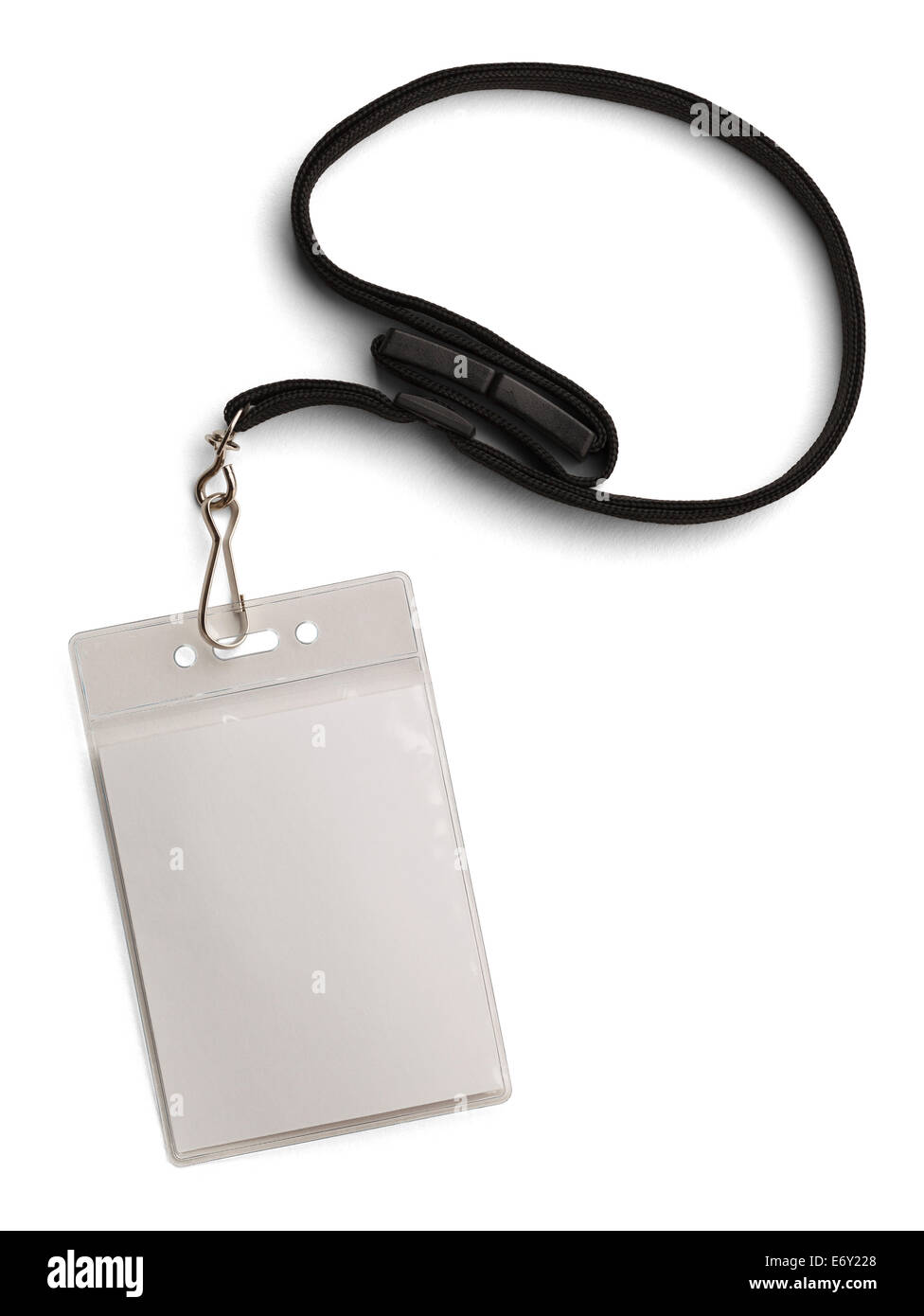 Vuoto Tag di sicurezza con collo nero Band isolato su sfondo bianco. Foto Stock Vuoto Tag di sicurezza con collo nero Band isolato su sfondo bianco. Foto Stock