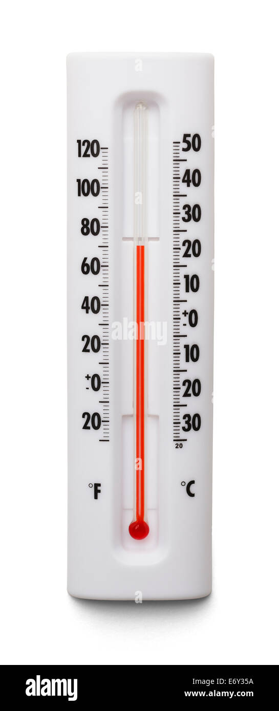 Meteo termometro isolati su sfondo bianco. Foto Stock