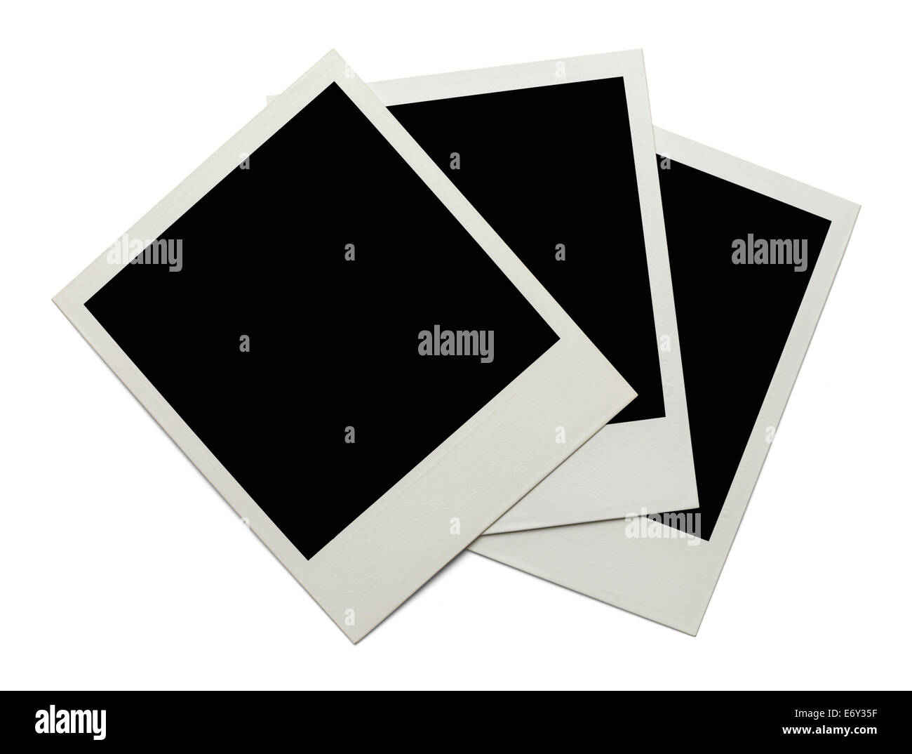 Polaroid vuote impilate e isolato su sfondo bianco. Foto Stock