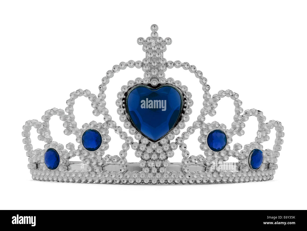Le ragazze argento Tiara corona con cuore blu isolato su sfondo bianco. Foto Stock