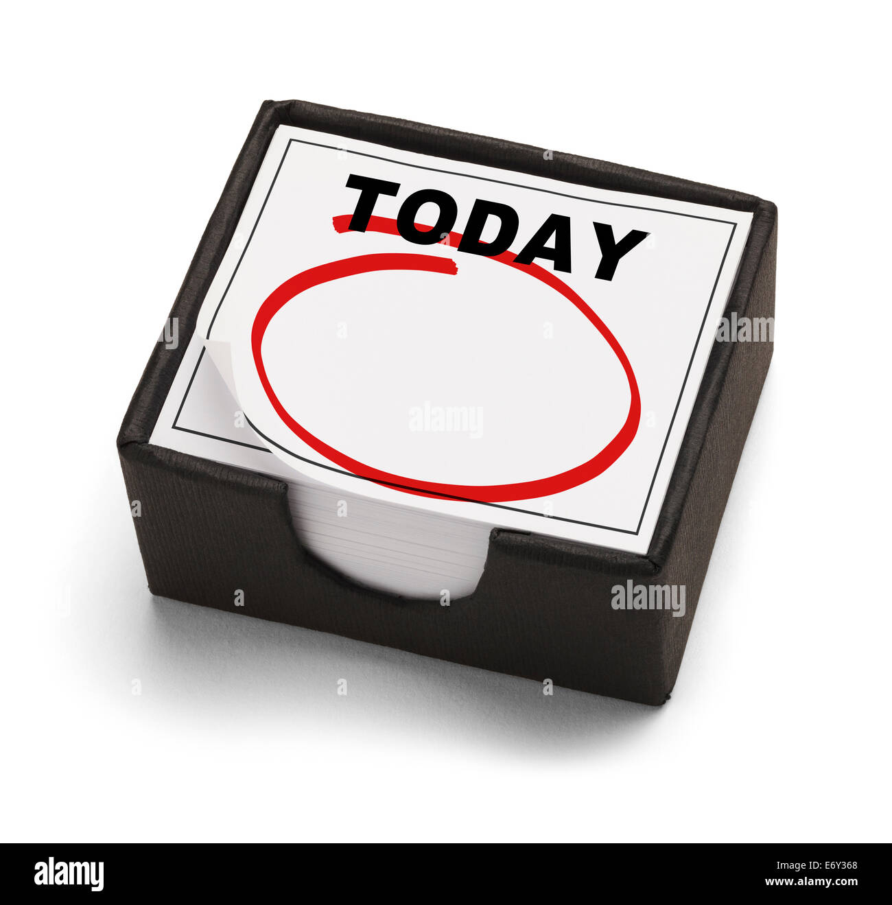 La casella Calendario con oggi su di esso di rosso e un cerchio vuoto isolato su sfondo bianco. Foto Stock