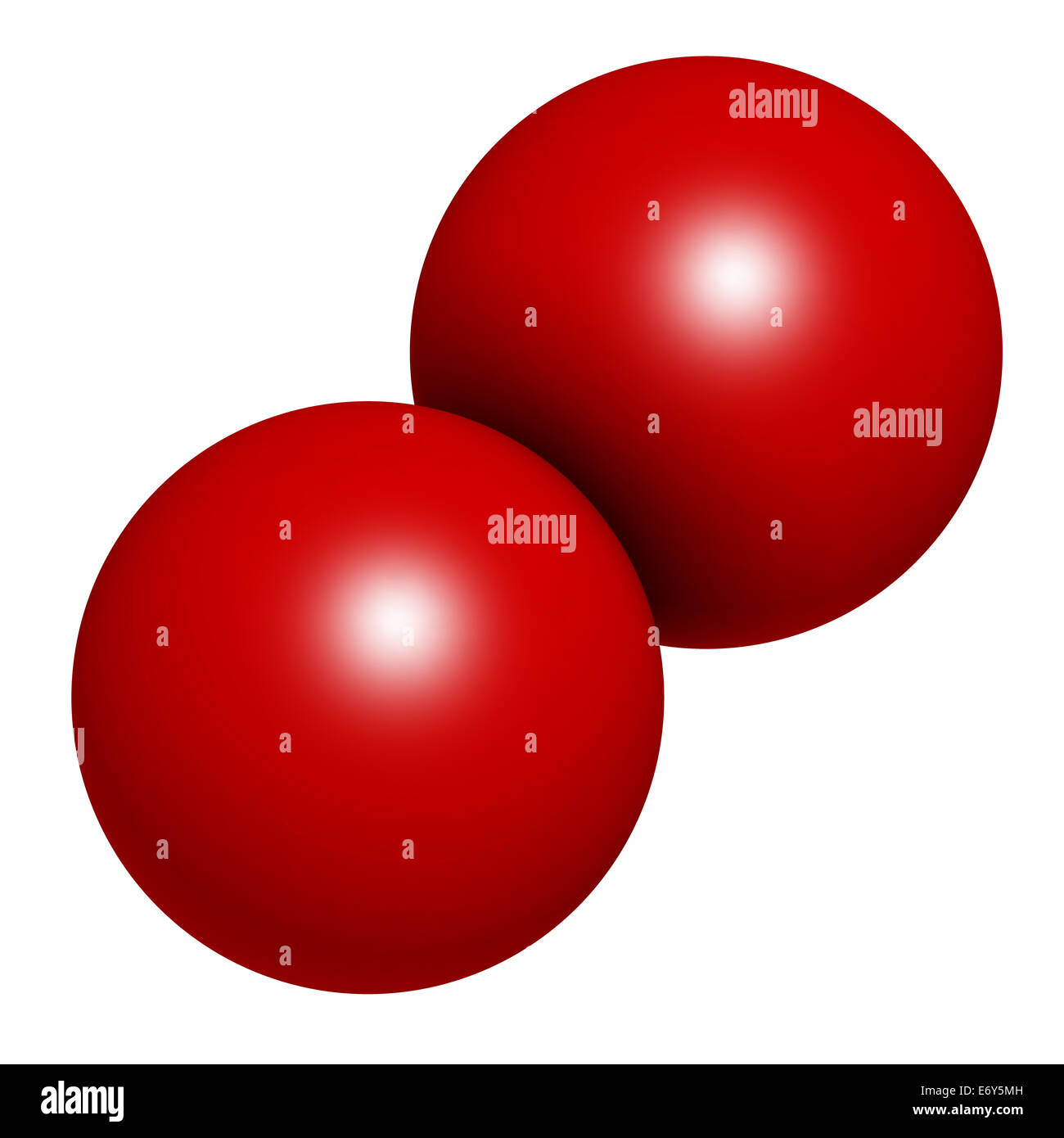 Elementare di ossigeno (O2), il modello molecolare. Gli atomi sono rappresentati come sfere con i tradizionali colori: ossigeno (rosso) Foto Stock