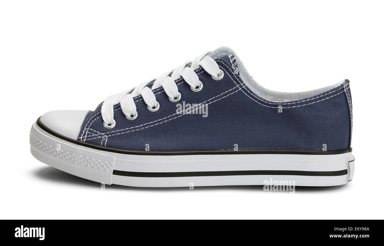 Vista laterale della tela blu Sneaker isolati su sfondo bianco. Foto Stock