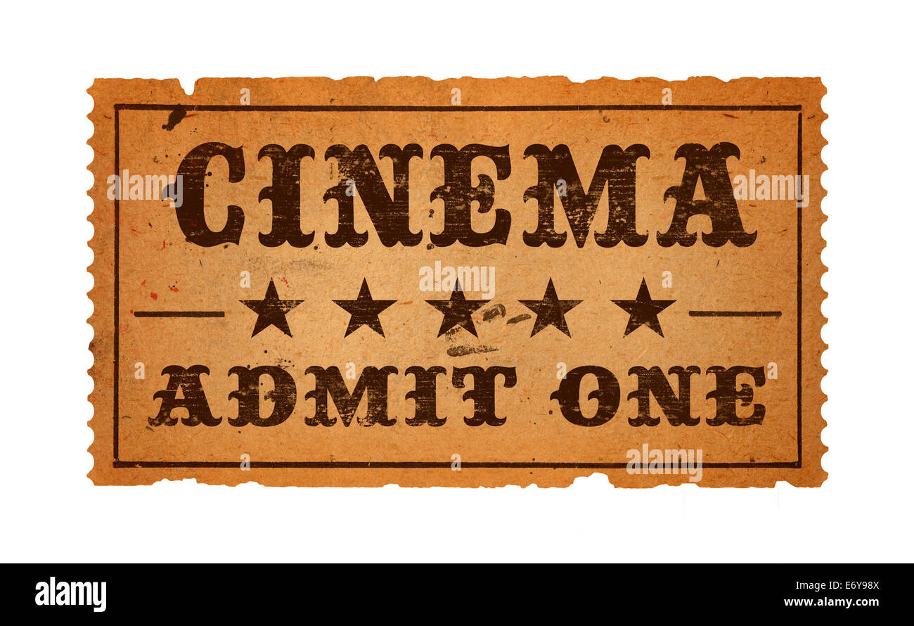Cinema antiquariato ammettere un biglietto isolati su sfondo bianco. Foto Stock