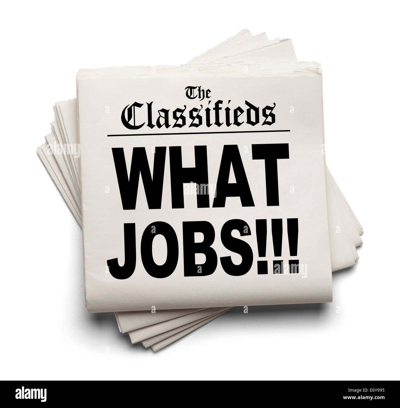 Giornale annunci con quali posti di lavoro Headline isolati su sfondo bianco. Foto Stock