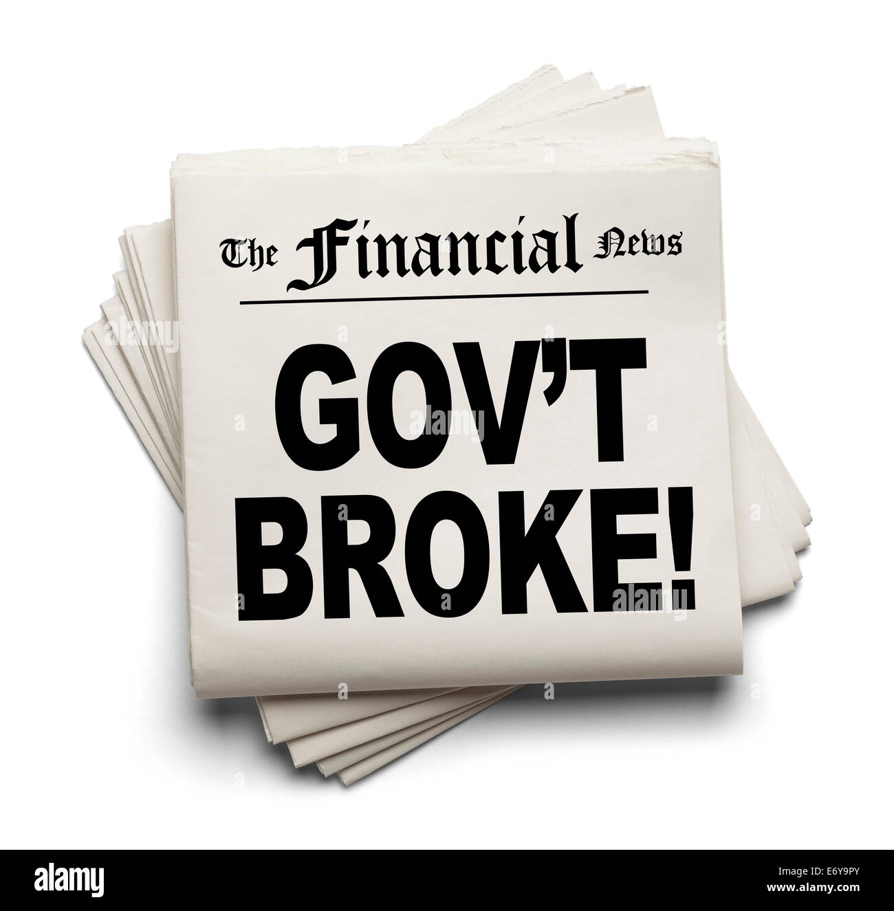 Financial nuova carta con Gov't ha rotto Headline isolati su sfondo bianco. Foto Stock