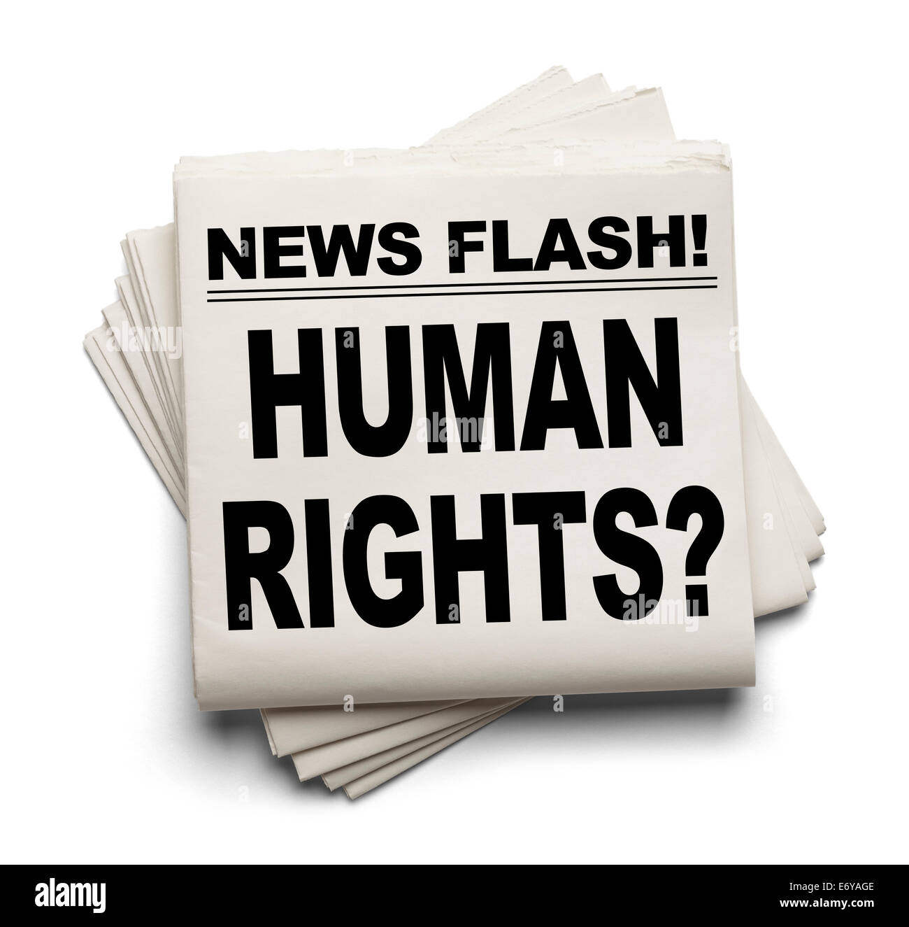 Notizie Flash i diritti umani? Notizia carta isolato su sfondo bianco. Foto Stock