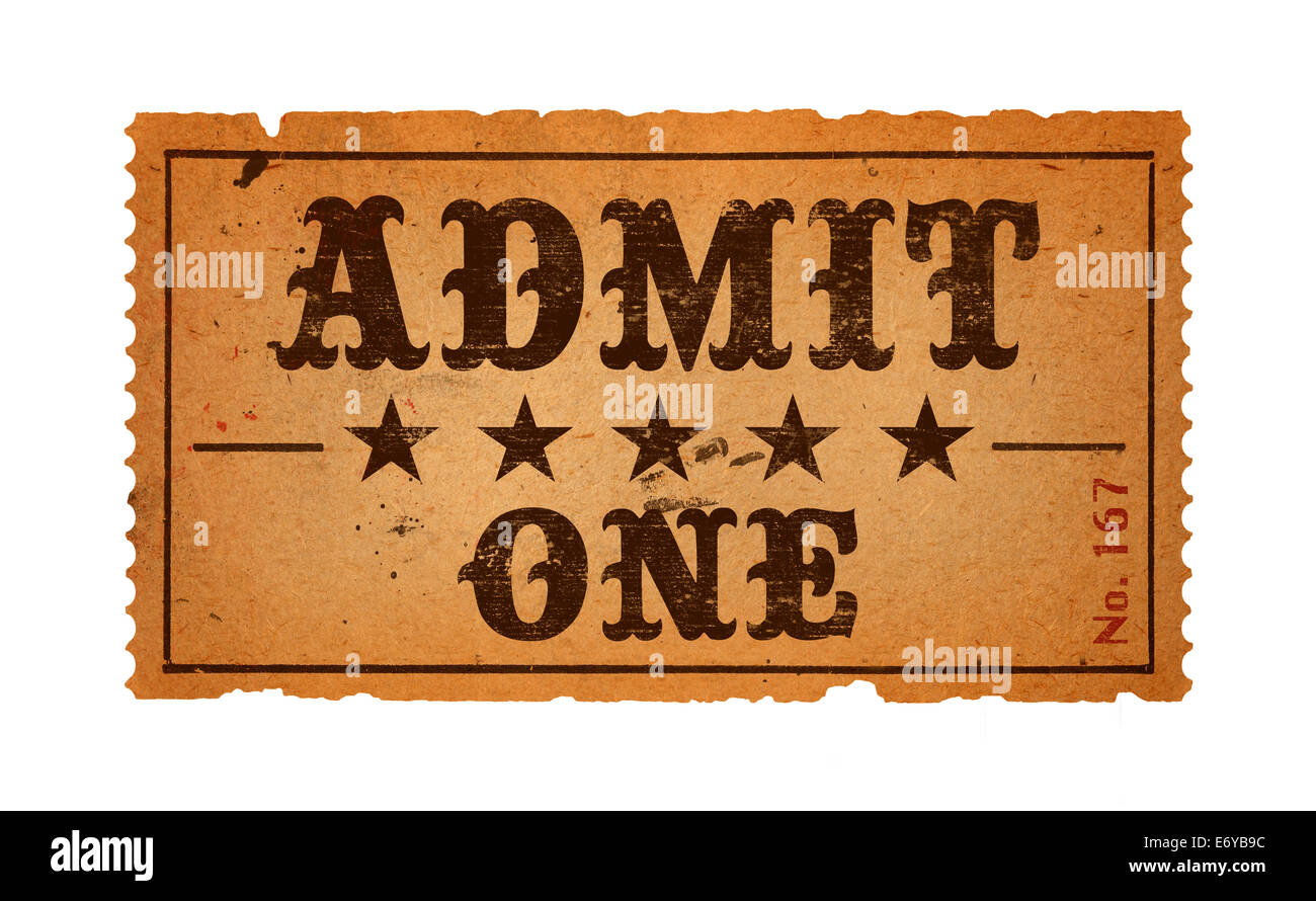 Wild West ammettere un biglietto di film isolati su sfondo bianco. Foto Stock