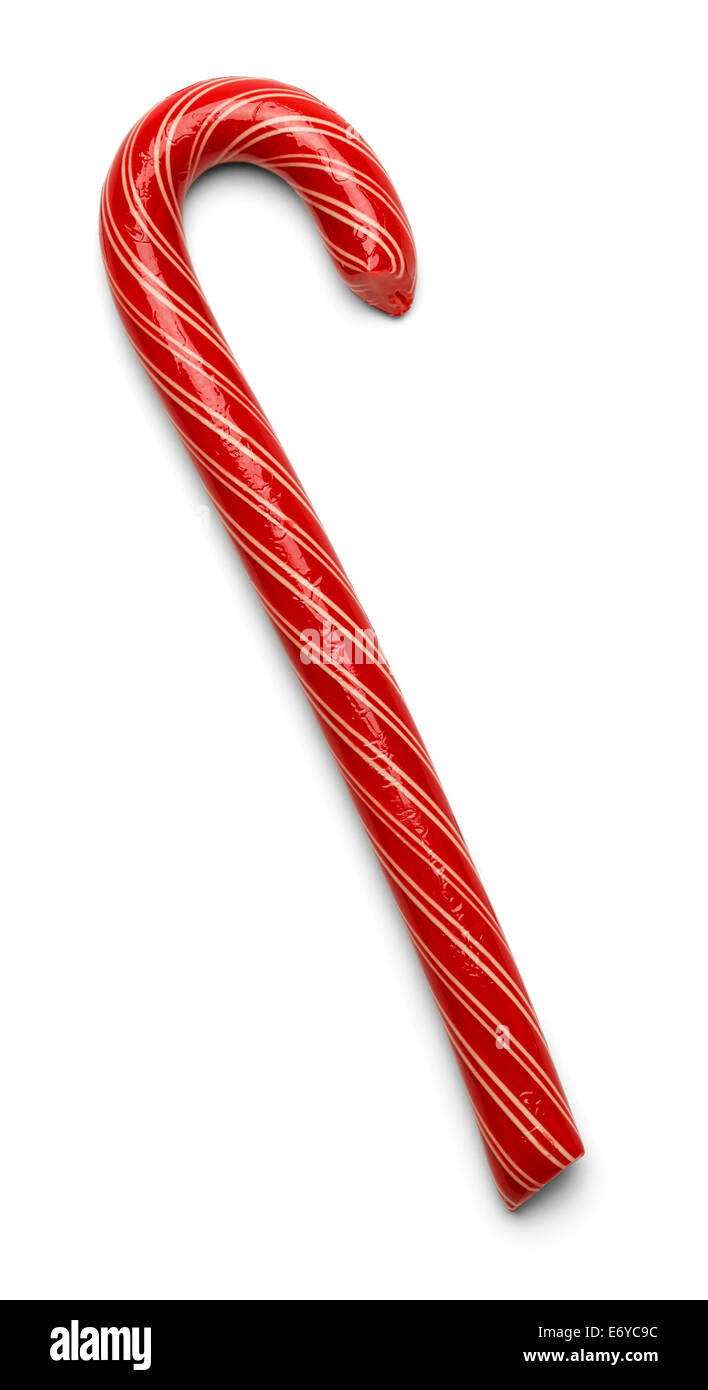 Rosso Candy Cane con sottili strisce bianche isolati su sfondo bianco. Foto Stock